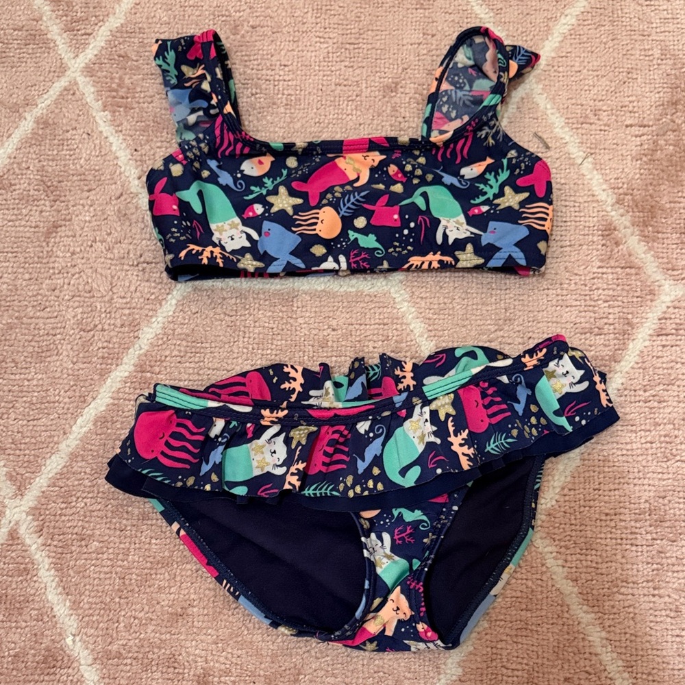 Cat & Jack Navy Mermaid Print Ruffle Two-Piece Bikini